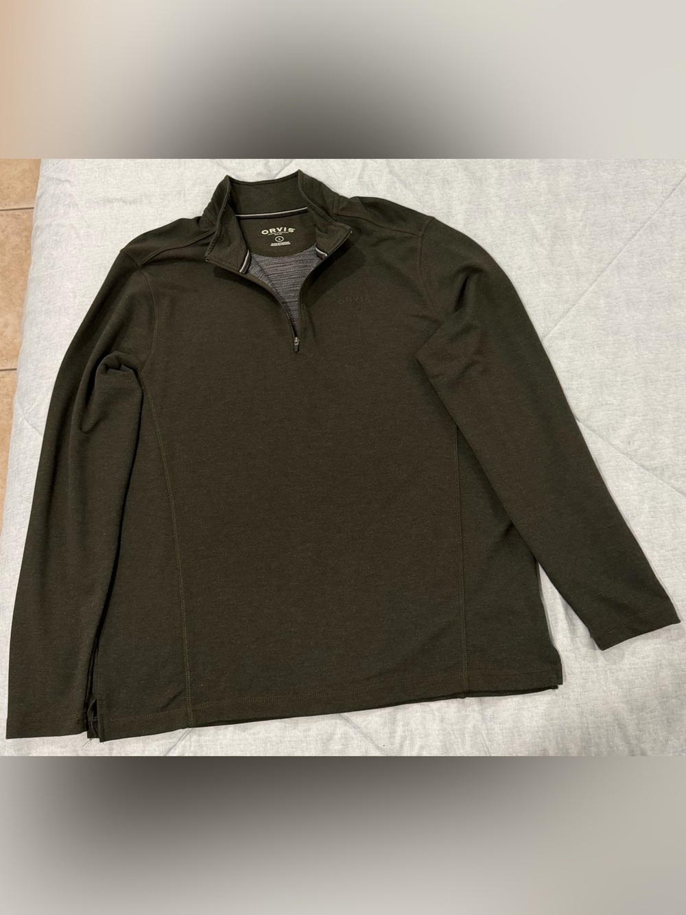 Orvis Men's Olive Green Quarter-Zip Pullover Sweater